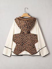 Brown Leopard Star Hooded Patchwork Contrast Piping Open Front Jacket - Damesmode Afbeelding 8 - Miniatuur