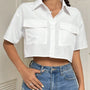 Short Sleeve Crop Shirt with Chest Pockets