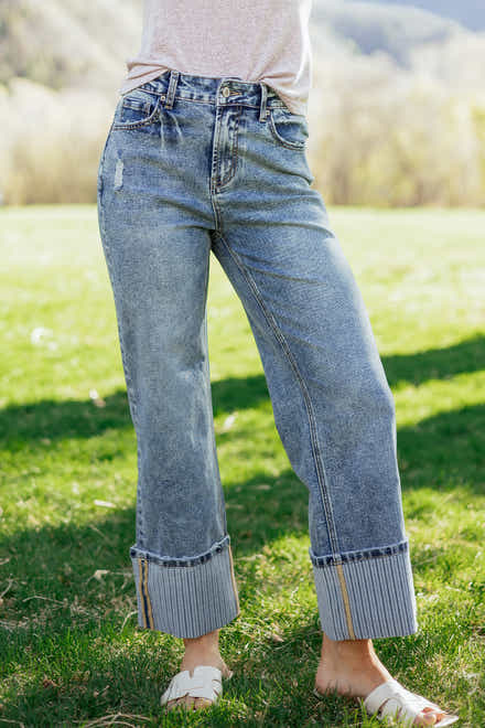 Ashleigh Blue Cuffed Straight Loose Jeans - Damesmode Afbeelding 1