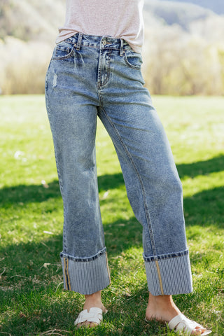 Ashleigh Blue Cuffed Straight Airy Jeans - Redblad Damesmode