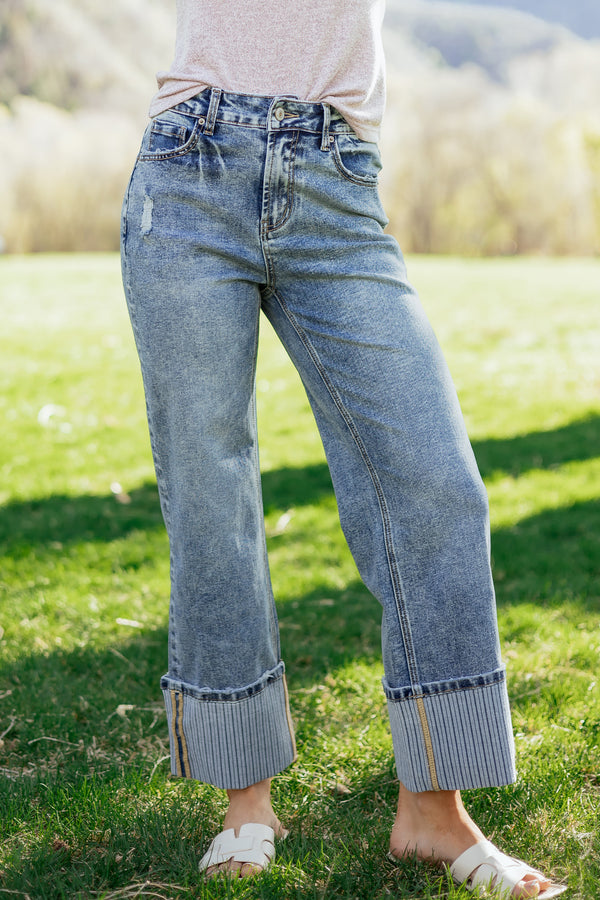 Ashleigh Blauw Cuffed Straight Luchtige Jeans - Redblad