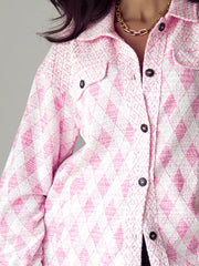 Delicacy Geometric Print Textured Flap Detail Shacket with Pocket - Miniatuur