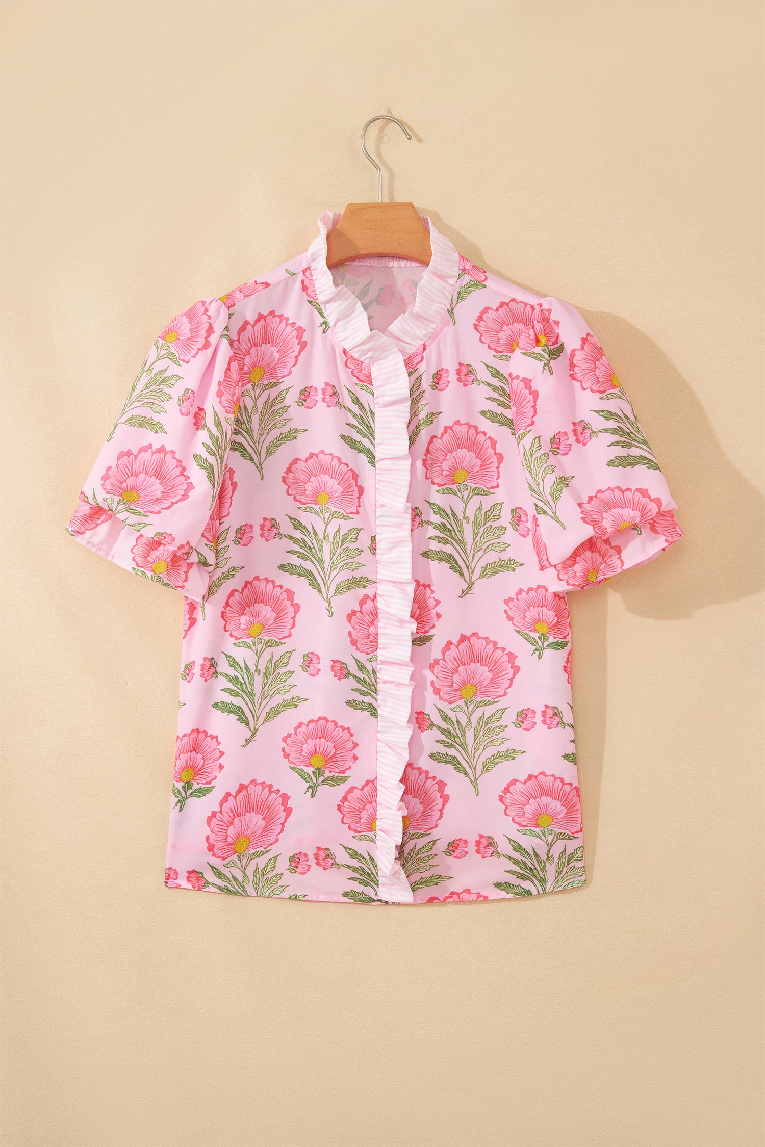 Chemise à manches bouffantes rayées rose Sweet Blooms