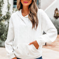 Weißer Kabelgitter-Struktur Känguru-Taschen-Hoodie - Foto 4