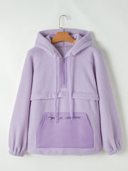 Lavendula Zipped Patch Pocket Fuzzy Drawstring Hoodie - Miniatuur