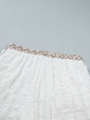 Weiße strukturierte Spitzen-Detail-Floral-Star-Patch-Kordelzug-Casual-Shorts - Miniatuur