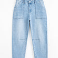 Beau Blue High Rise Barrel Relaxed Patch Pocket Jeans - Damesmode Afbeelding 4 - Foto 4