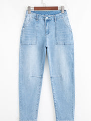 Jeans Beau Blue High Rise Barrel Relaxed Patch Pocket - Damesmode Afbeelding 4 - Miniatuur