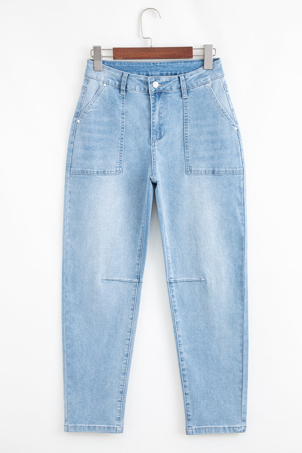 Beau Blue High Rise Barrel Relaxed Patch Pocket Jeans - Damesmode Afbeelding 4