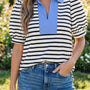Zwart Stripe Kortärmad puffärm färgblock Polokrage Elegante Blus