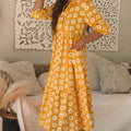 Yellow Flower Print Bracelet Sleeve Buttons Collared Maxi Dress - Foto 3