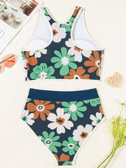 Bikini taille haute à fermeture éclair fleur bleue - Damesmode Afbeelding 8 - Miniatuur