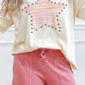 Beige Star Print Stud Detail Cotton Jersey Top - Damesmode Afbeelding 3 - Foto 3