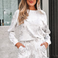 Beige Maple Camo Print Pullover Top and Elastic Waist Casual Short Set - Damesmode Afbeelding 1 - Foto 1
