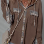 Brown Plaid Patchwork Button Down with Drawstring Hooded Shacket