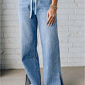 Myosotis Slit-Leg-Jeans mit hoher Rise, Kordelzug-Casual-Jeans - Foto 6