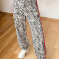 Brown Leopard Print Rainbow Striped Detail Buttoned Loose Jogger Jeans - Damesmode Afbeelding 1 - Foto 1