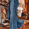 Beau Blue Acid Wash Pocket Detail Flare Jeans - Damesmode Afbeelding 6 - Foto 6