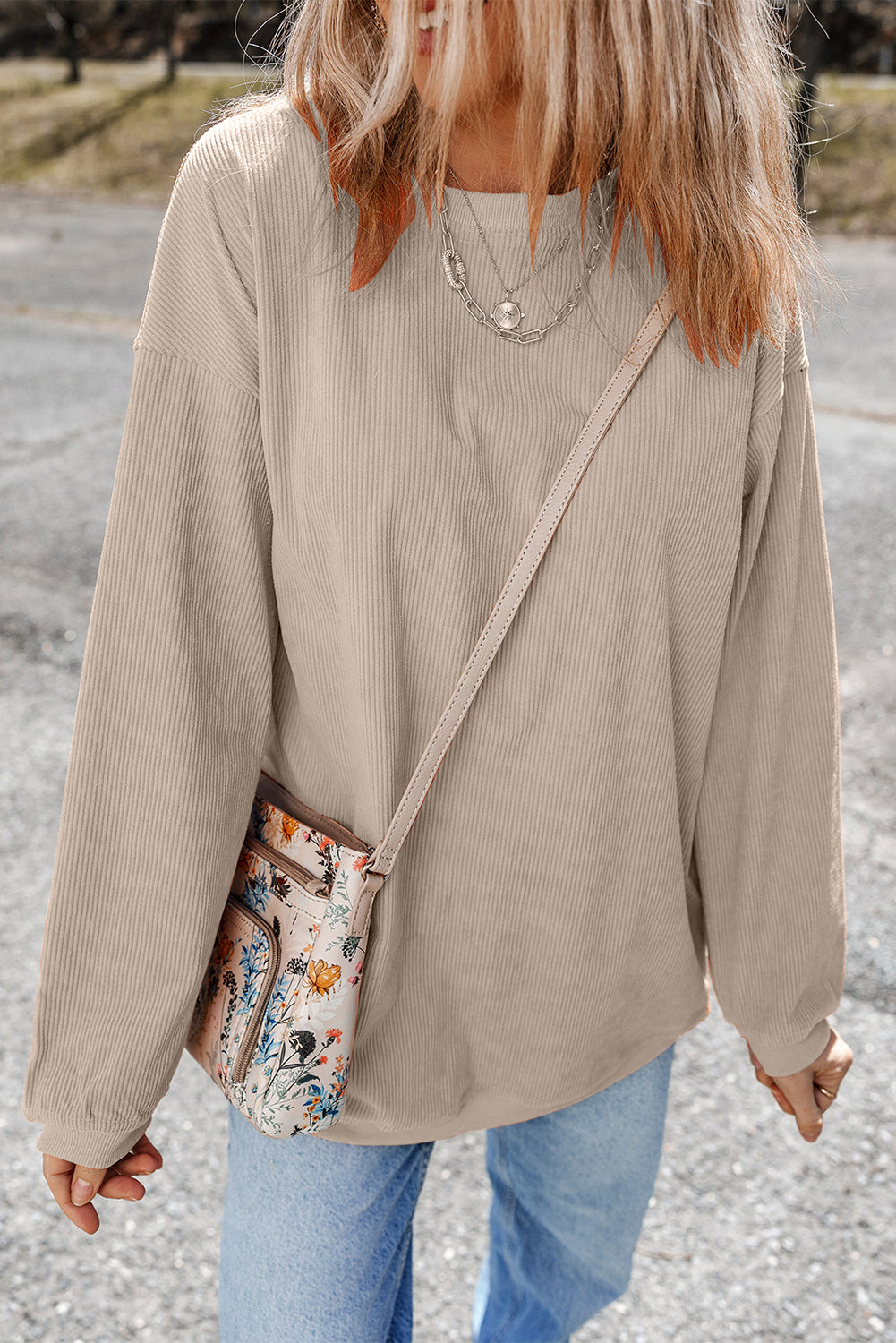 Smoke Gray ribbelagt fløjlssweatshirt i oversized sweatshirt