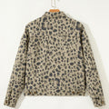Khaki Retro Leopard Print Seam Detail Button Down Denim Jacket - Foto 4