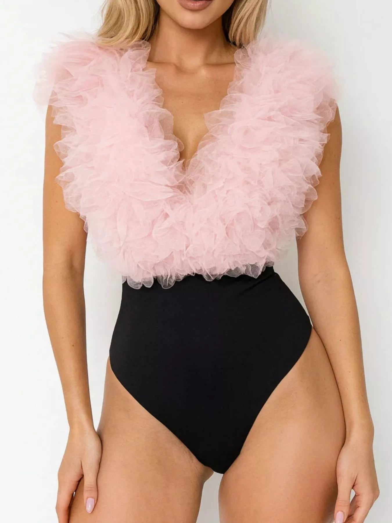 Ruffle Trim Sleeveless Bodysuit - Exclusive Women Fashion & Apparel | Redblad Official