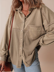 Goat Mineral Wash Textured Patchwork Loose Fit Shacket - Miniatuur
