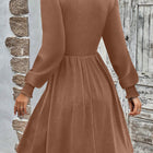 Dark Grey Shirred Cuff Long Sleeve Button Round Neck Mini Dress - Thumbnail