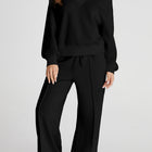 Black V Neck Cropped Seamed High Waist Sports Wear - Damesmode Afbeelding 1 - Thumbnail