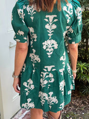 Schwarzes Rüschen-V-Neck-Puff-Kurzärmel-Minikleid mit Blumenmuster – Damesmode Afbeelding 5 - Miniatuur