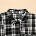 Black Plaid Long Sleeve V Neck Shift Plus Size Shirt Jacket - Damesmode Afbeelding 6 - Foto 6