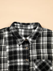 Black Plaid Long Sleeve V Neck Shift Plus Size Shirt Jacket - Damesmode Afbeelding 6 - Miniatuur