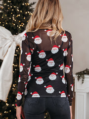 Black Christmas Fashion Print Slim Fit Long Sleeve Top - Women's Fashion Image 2 - Miniatuur