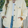 Beige Turn Down Collar Buttoned Shirt Jacket - Damesmode Afbeelding 3 - Foto 3