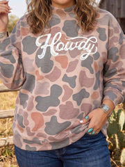 Multicolour Camouflage Western Graphic Plus Size Sweatshirt - Miniatuur