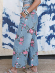 Sky Blue Garden Floral Print Bootcut Jeans - Miniatuur