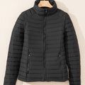 Black Solid Color Quilted Zip-up Puffer Jacket - Damesmode Afbeelding 4 - Foto 4