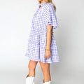 Lavendula Plaid Ruffle Breet Kuerzäerm Babydoll Mini-Kleed - Foto 4