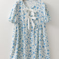 Sky Blue Leopard Contrast Bow Puff Sleeve Mini Dress - Foto 6