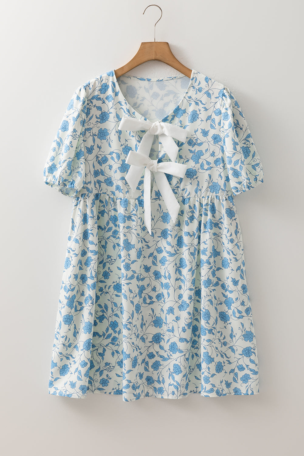 Mini robe Contrast Phoque Léopard Bleu Ciel à manches bouffantes