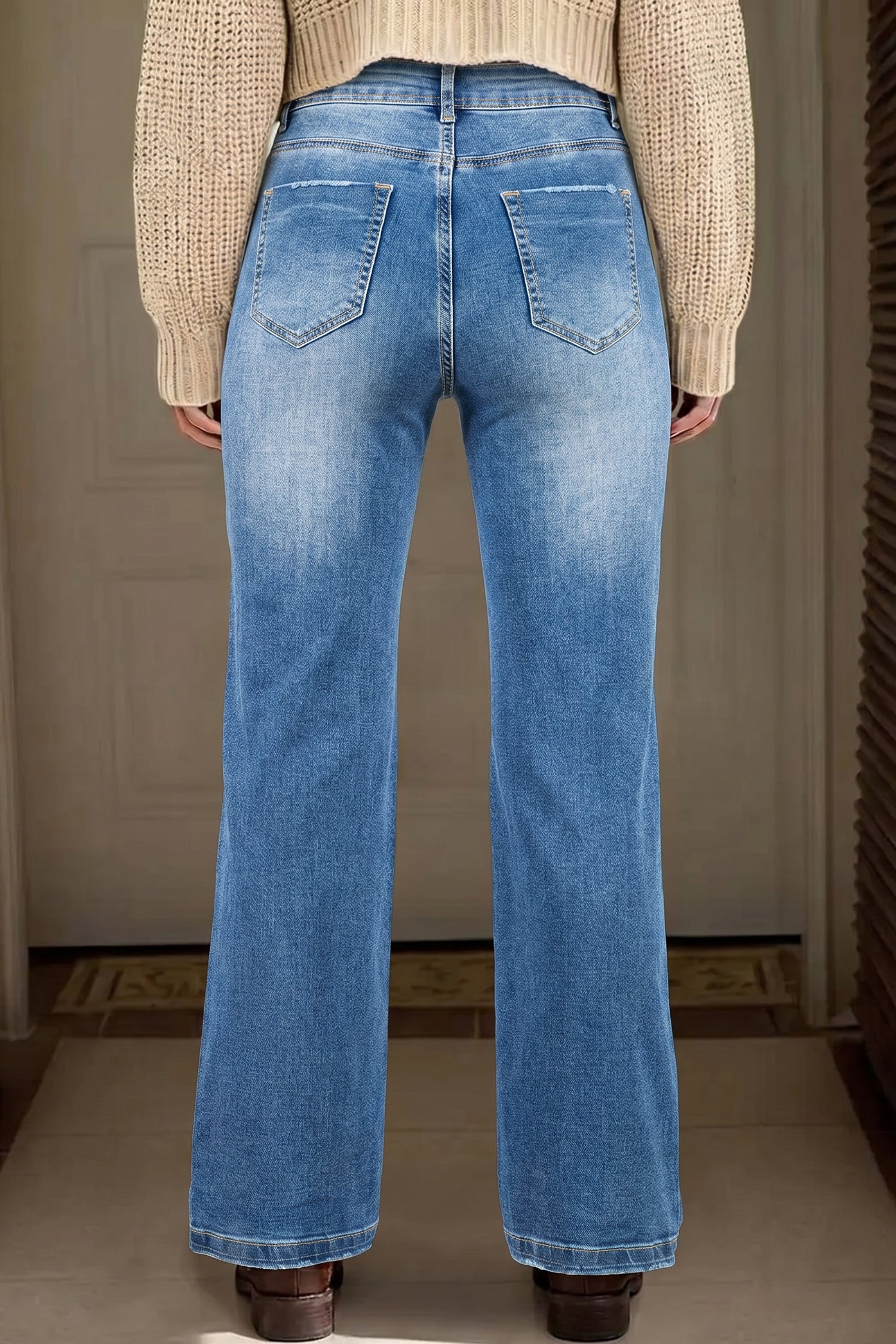 Ashleigh Blue Acid Washed Straight Leg Full Length Casual Jeans - Damesmode Afbeelding 5