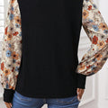 Khaki Leopard Puff Sleeve Patchwork Top - Foto 5