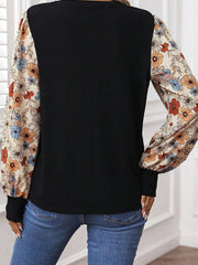 Khaki Leopard Puff Sleeve Patchwork Top - Miniatuur