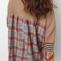 Straw Yellow Waffle Stripe Plaid Patchwork Henley Knit Top - Foto 2