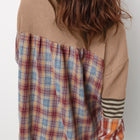 Strohgelber Waffelstreifen-Karo-Patchwork-Henley-Strickoberteil - Thumbnail