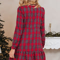 Chemise à carreaux rouge, col demi-bouton, ourlet à volants, mini-robe à manches longues - Foto 2