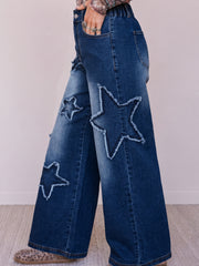 Jeans Ashleigh Blue Star decorati a gamba larga - Damesmode Afbeelding 4 - Miniatuur