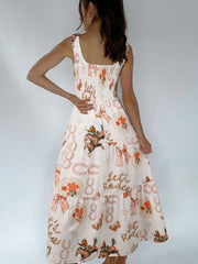 Weißes ärmelloses Midi-Kleid mit U-Ausschnitt im Hufeisenmuster - Miniatuur