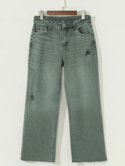 Vierblattklee, leicht verletzt, roher Rand, breite Jeans mit breiten Beinen - Miniatuur