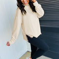 Beige Mock Neck Long Sleeve Leopard Detail Split Hem Top - Damesmode Afbeelding 3 - Foto 3