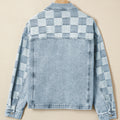 Beau Blue Denim Checkered Pattern Patchwork Womens Casual Jacket - Damesmode Afbeelding 5 - Foto 5